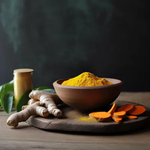 Orange tumeric powder on table